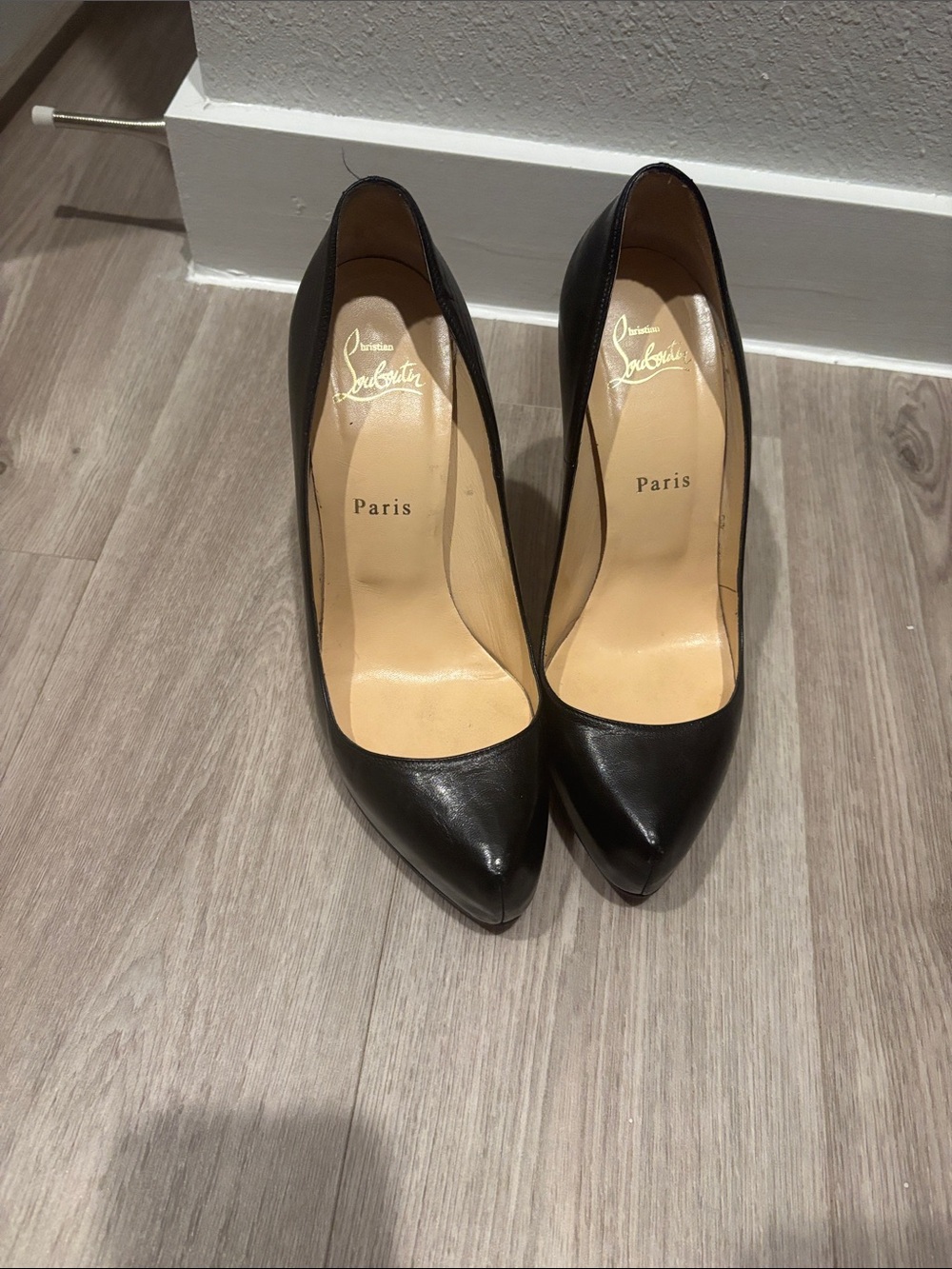Christian Louboutin Black Leather Pointed-Toe Pumps